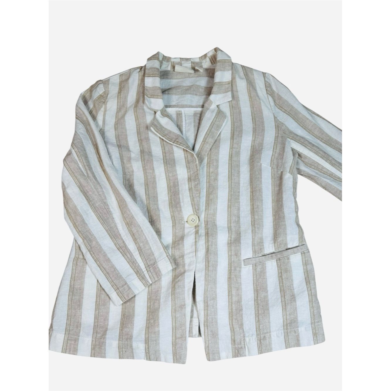 Chicos Chico's Linen Cotton Striped Blazer Size 1 US M Size M / US 6-8 / IT 42-44 - 3 Thumbnail