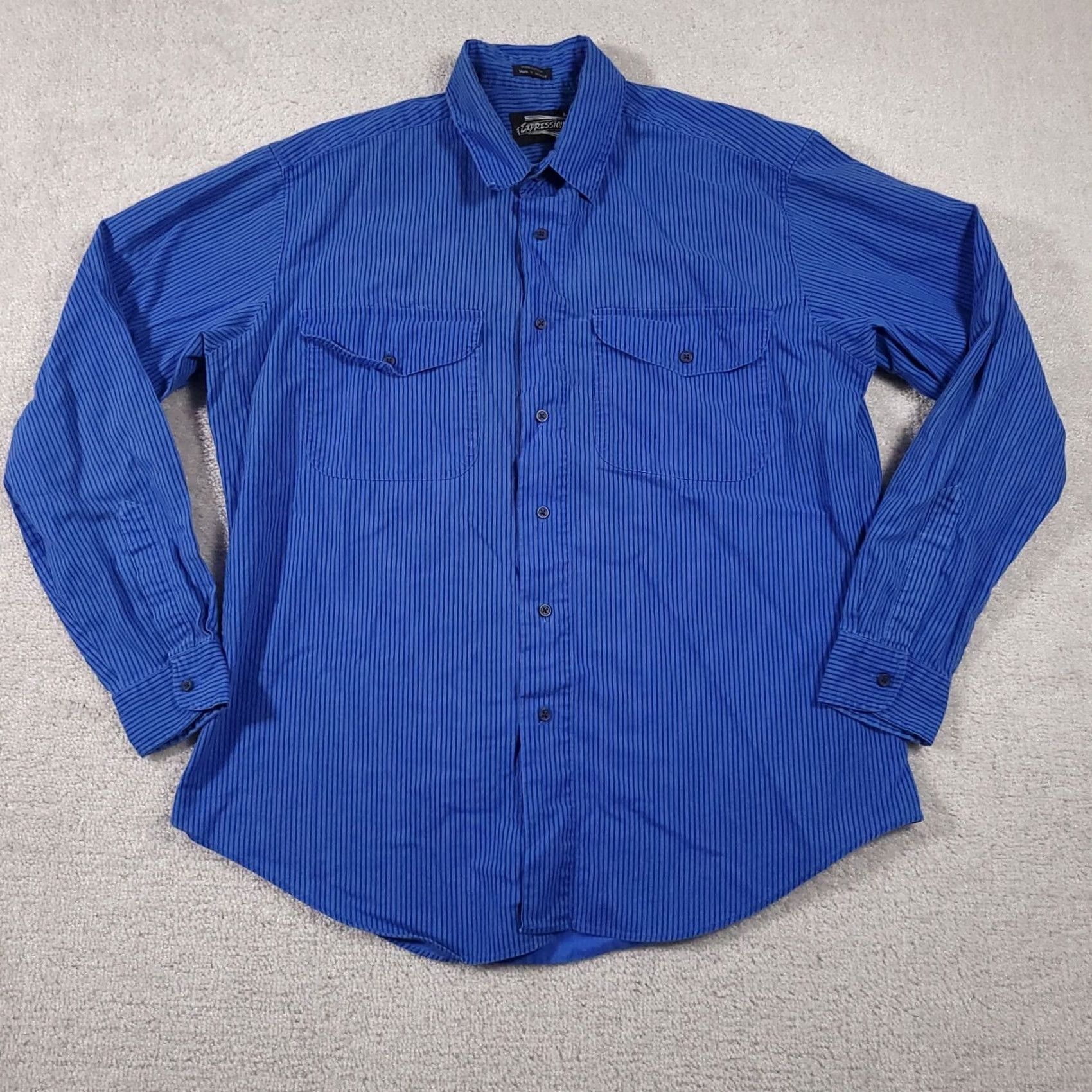 Vintage VINTAGE Expressions Shirt Large Blue Striped Long Sleeve Retro Vtg 90s Button Up Mens Size US L / EU 52-54 / 3 - 2 Thumbnail