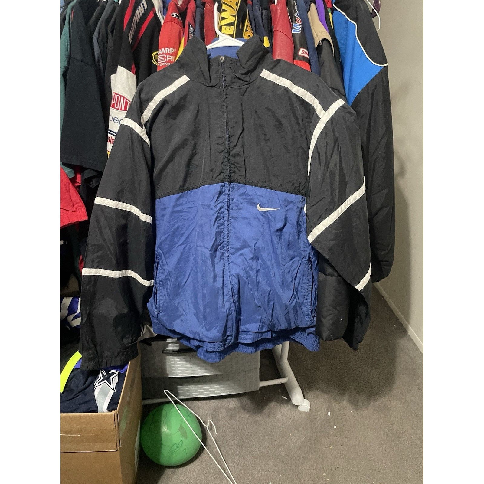 Nike Size M-VTG 90’s Nike Windbreaker Jacket Zip Black White Blue Size US M / EU 48-50 / 2 - 1 Thumbnail