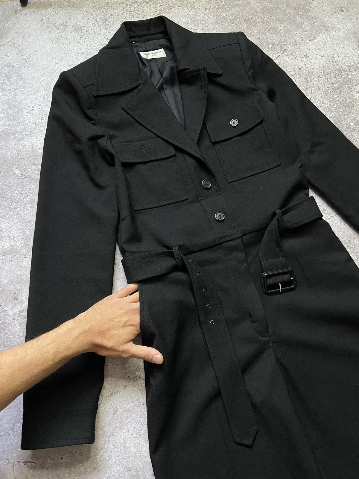 Saint Laurent Paris Saint Laurent Belted Jumpsuit Black Wool Size 30" / US 8 / IT 44 - 10 Thumbnail
