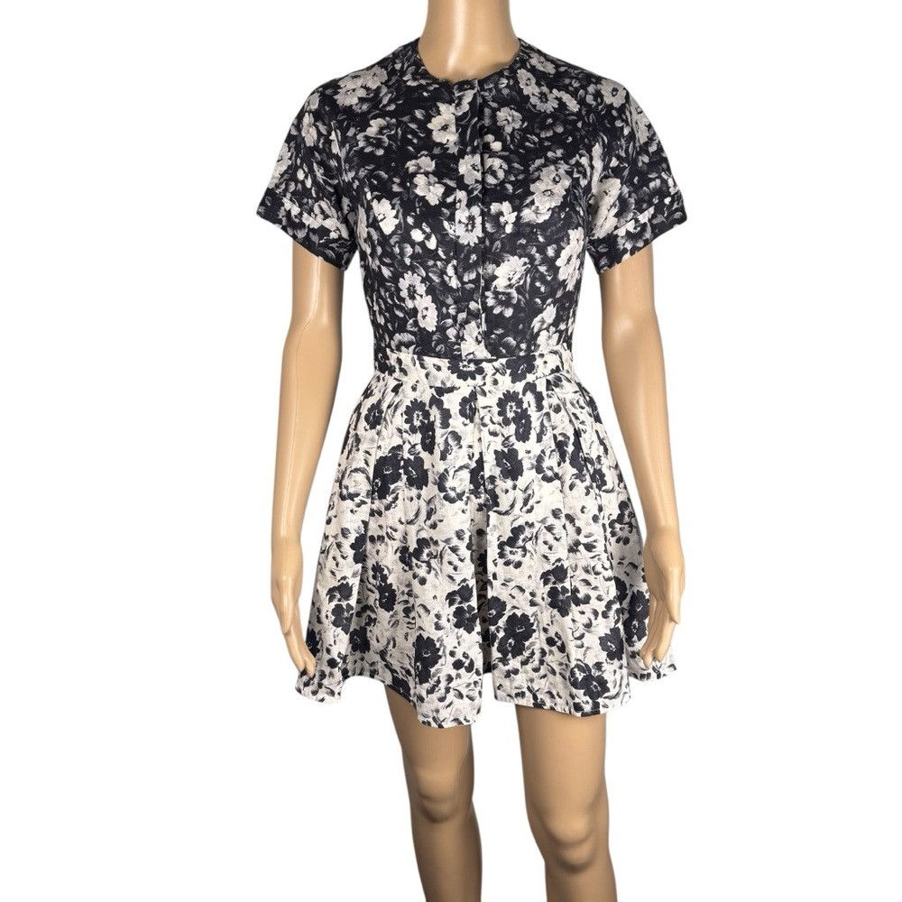 Other LOVER Black Floral Linen Short Sleeve Front Button Mini Dre Size XS / US 0-2 / IT 36-38 - 3 Thumbnail