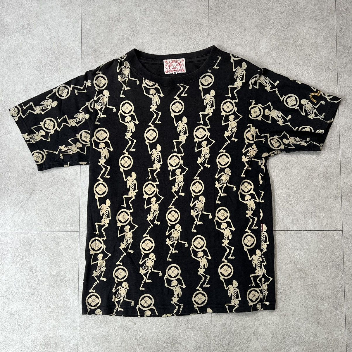 image of Evisu Skeleton Skull Monogram Tee Shirts in Black, Men's (Size Small)