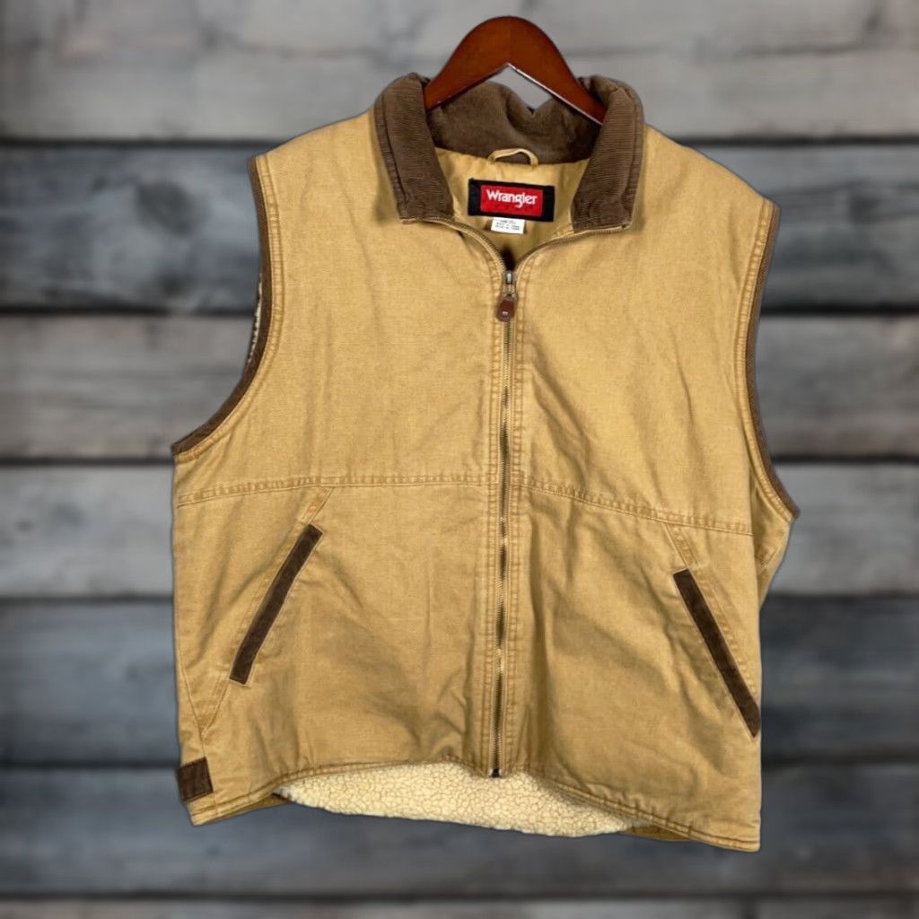 Wrangler Wrangler Hero Sherpa Lined Canvas Vest Adult Large Brown Corduroy Collar Zip Up Size US L / EU 52-54 / 3 - 1 Thumbnail