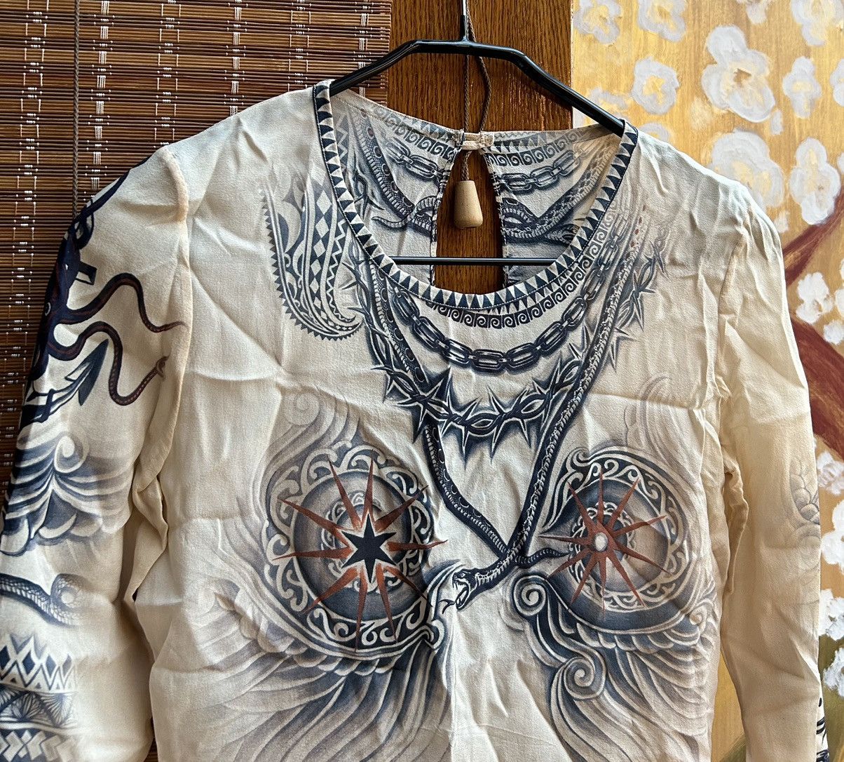 Jean Paul Gaultier Vintage Jean Paul Gaultier Tattoo Dragon Print L/S Silk Top Size S / US 4 / IT 40 - 3 Thumbnail