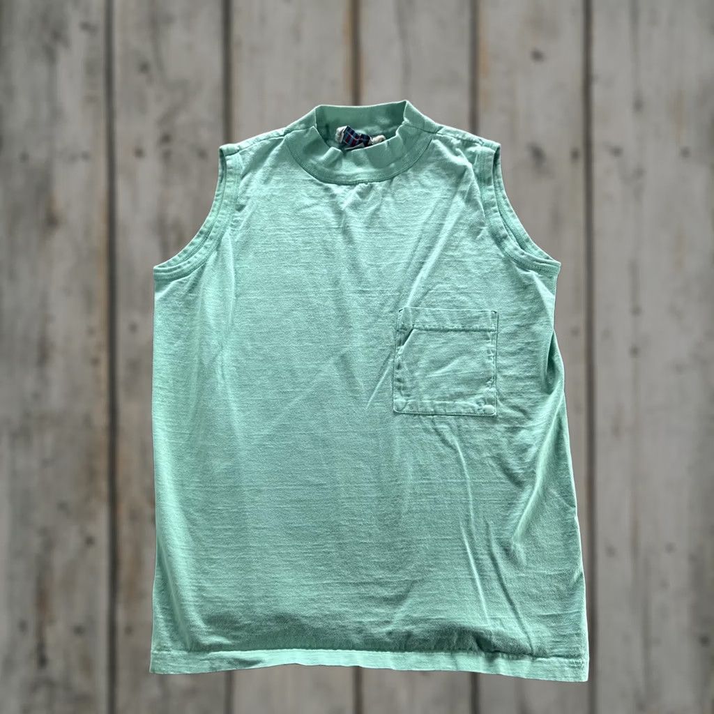 Vintage VINTAGE Mixed Blue Shirt Mens M Green Sleeveless Mock Neck Pocket Tee Cotton Size US M / EU 48-50 / 2 - 1 Thumbnail