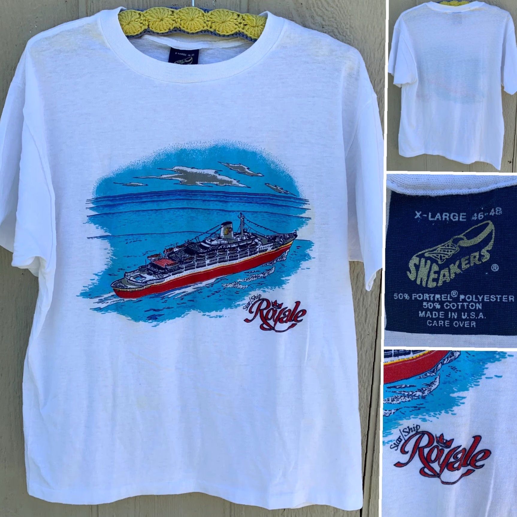 Vintage VINTAGE Sneakers T-Shirt, Star Ship Royal graphic tee, 80s, XL, White, Men, Short Sleeve, Single Stitch, Cotton/Polyester Blend, Made in USA Size US XL / EU 56 / 4 - 2 Thumbnail