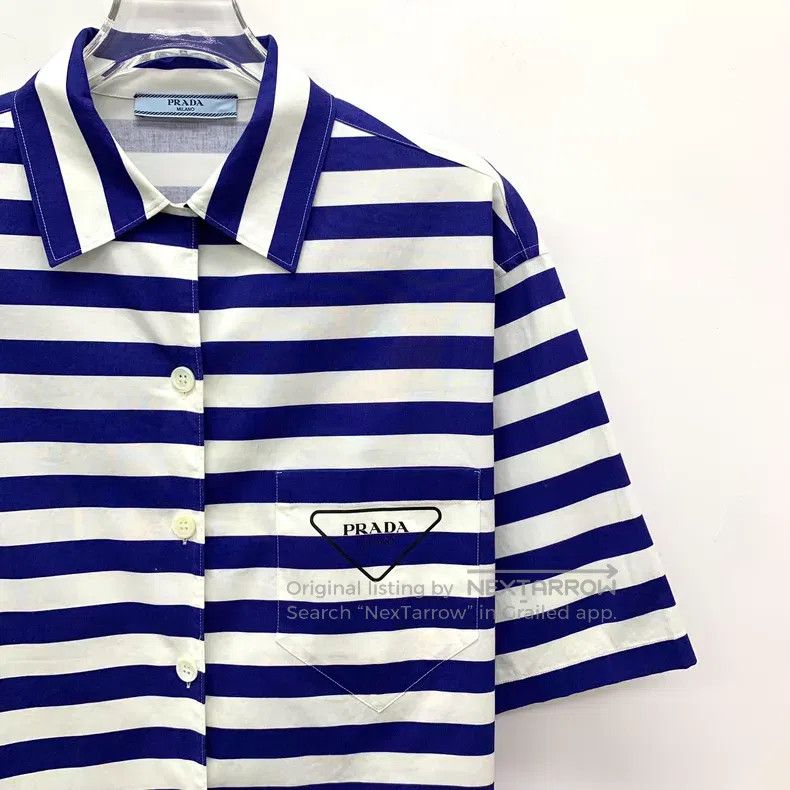 Prada Prada Colour-matched striped triangle cotton lapel single- Size US XXS / EU 40 - 3 Thumbnail
