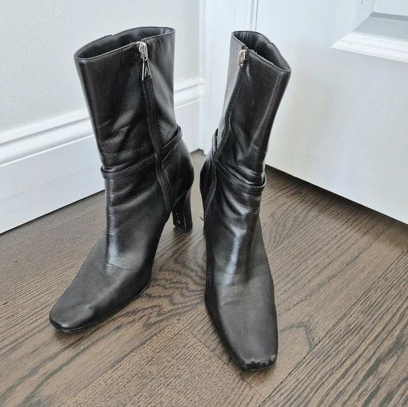 Anne Klein Leather Buckled Mid-Calf Boot Size US 8.5 / IT 38.5 - 4 Thumbnail