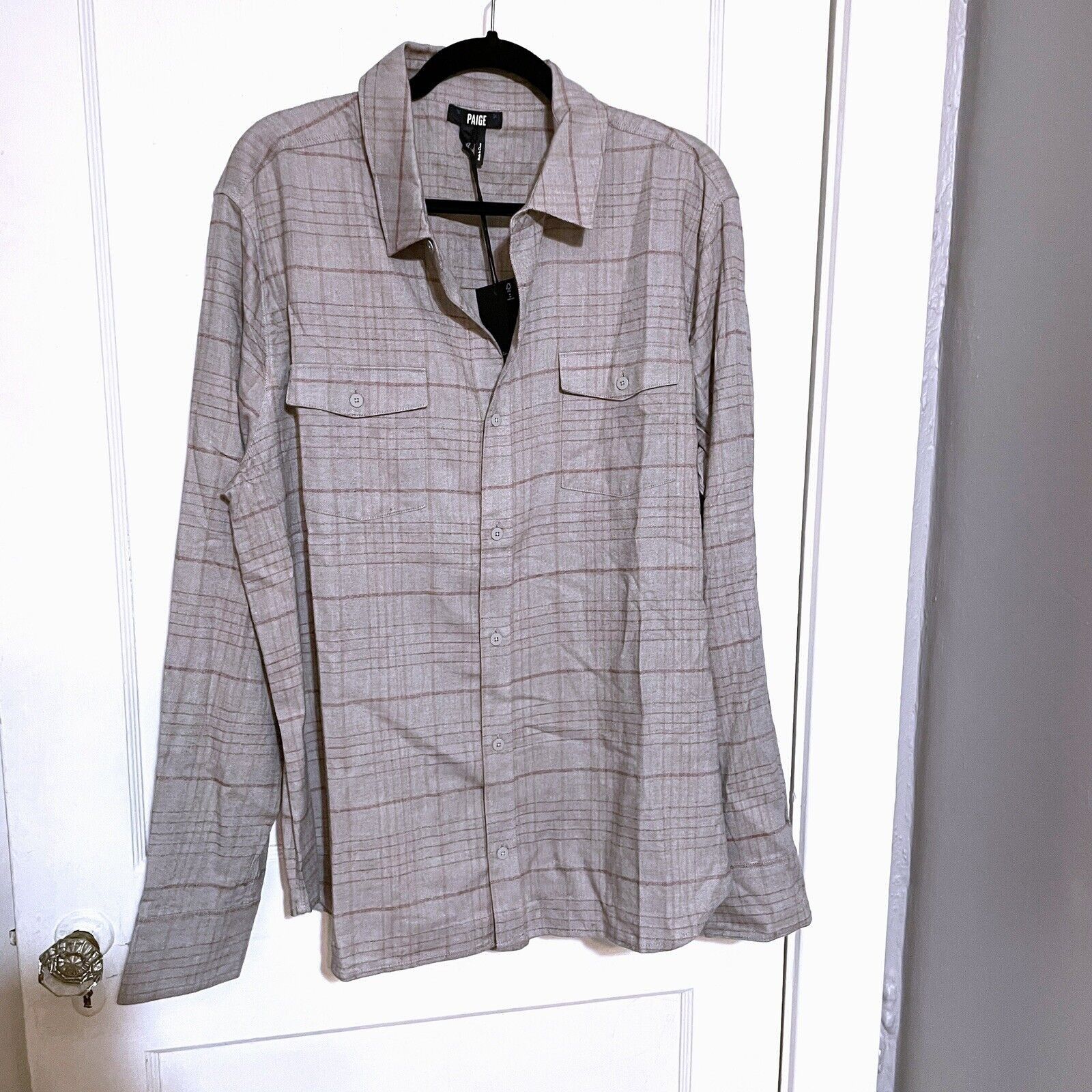 Paige PAIGE EVERETT Shirt Gray Plaid Check Button Down NWT SZ XL Size US XL / EU 56 / 4 - 2 Thumbnail