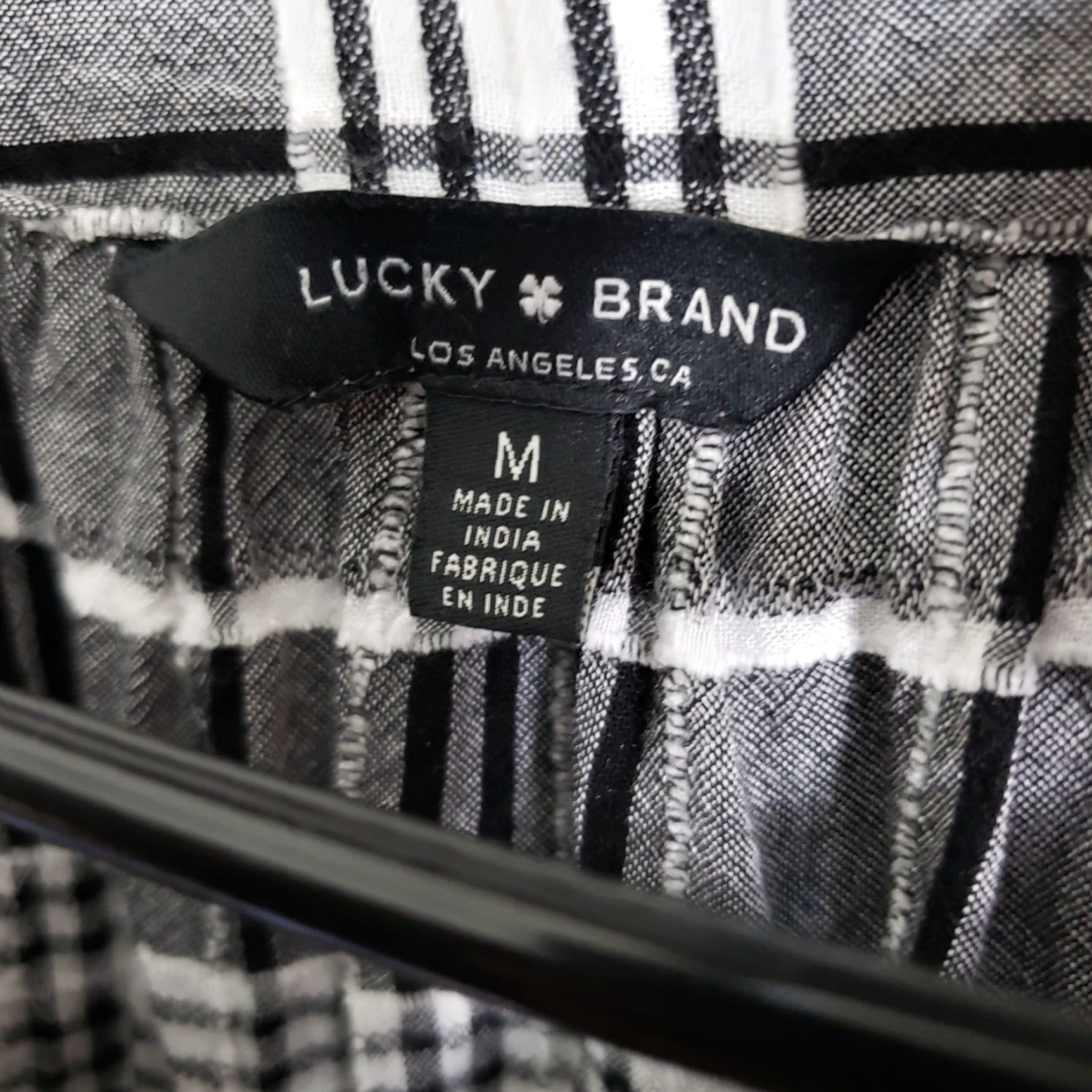 Lucky Brand Lucky Brand Womens Top Blouse Long Sleeve Plaid Black White Size M Viscose Size M / US 6-8 / IT 42-44 - 6 Thumbnail
