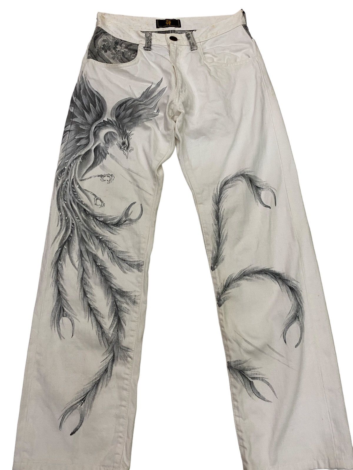 Japanese Brand Vintage Kyoto Japan Bird Art White Denim Pant Size US 28 / EU 44 - 5 Thumbnail