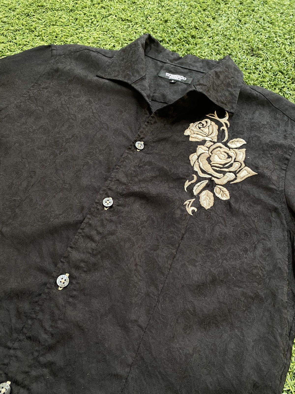 Vintage Tornado Mart Black Roses Open Collar Shirts