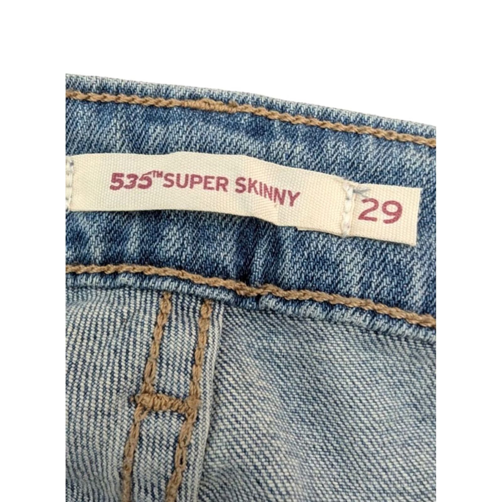 Levi's Levi's 535 Super Skinny Embellished Embroidered Distressed Jeans Women Size 29 Blue Embroidered Hearts Stars 535 Skinny Low Rise Jeans Womens Size 29 Size 29" - 7 Thumbnail