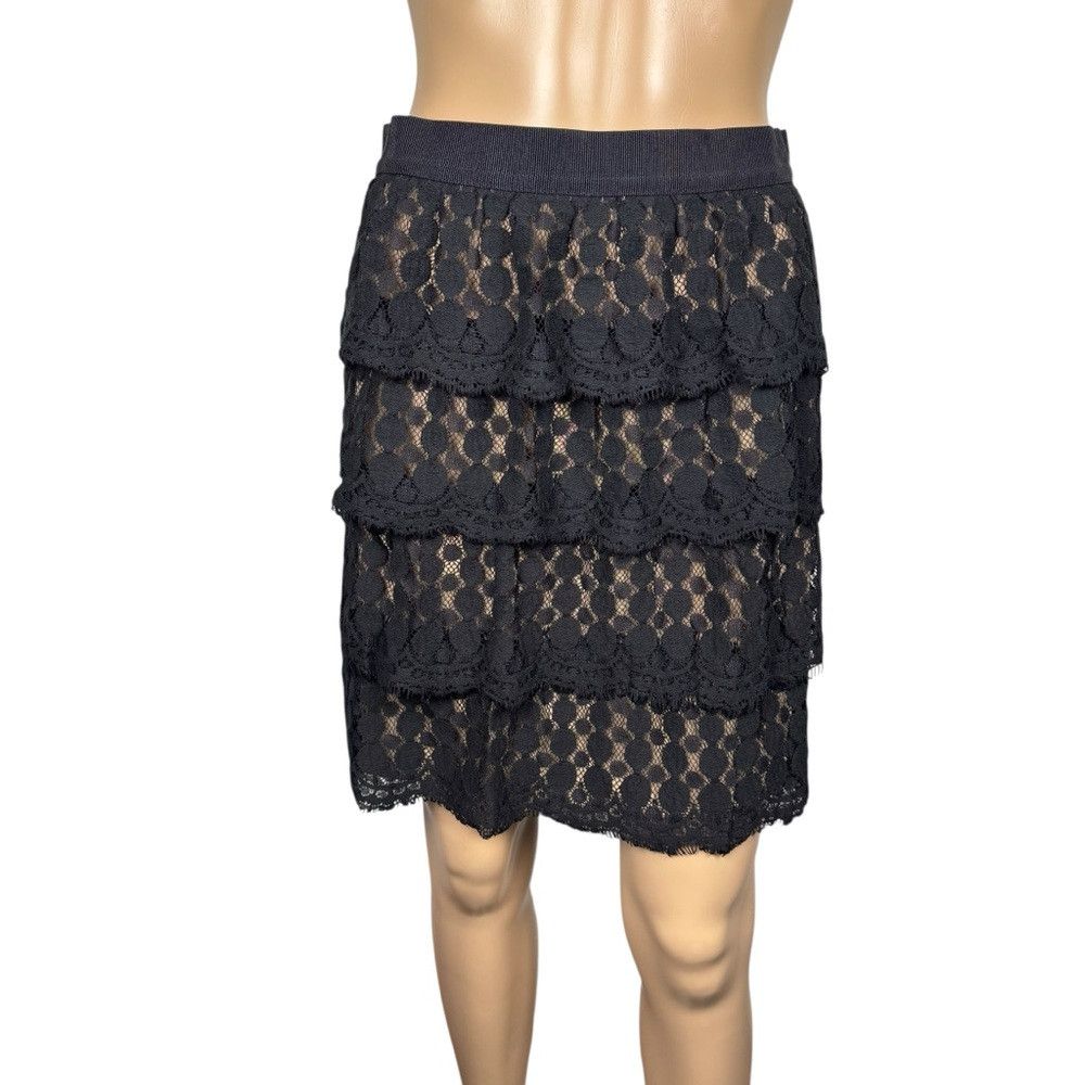 Ann Taylor NWT New Ann Taylor Black Lace Tiered Mini Skirt Size 2 Size 26" / US 2 / IT 38 - 2 Thumbnail