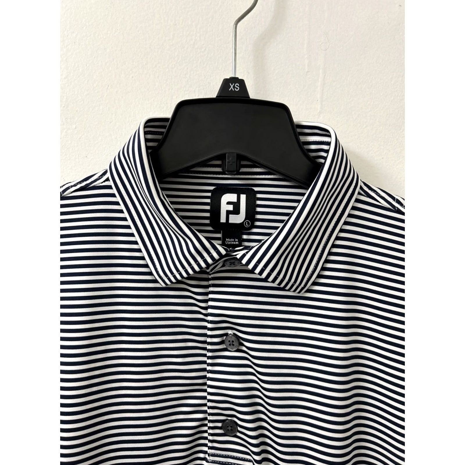 Footjoy FootJoy Polo Shirt Mens L White Blue Striped Golf Performance Short Sleeve Shirt Geometry Logo Size US L / EU 52-54 / 3 - 4 Thumbnail