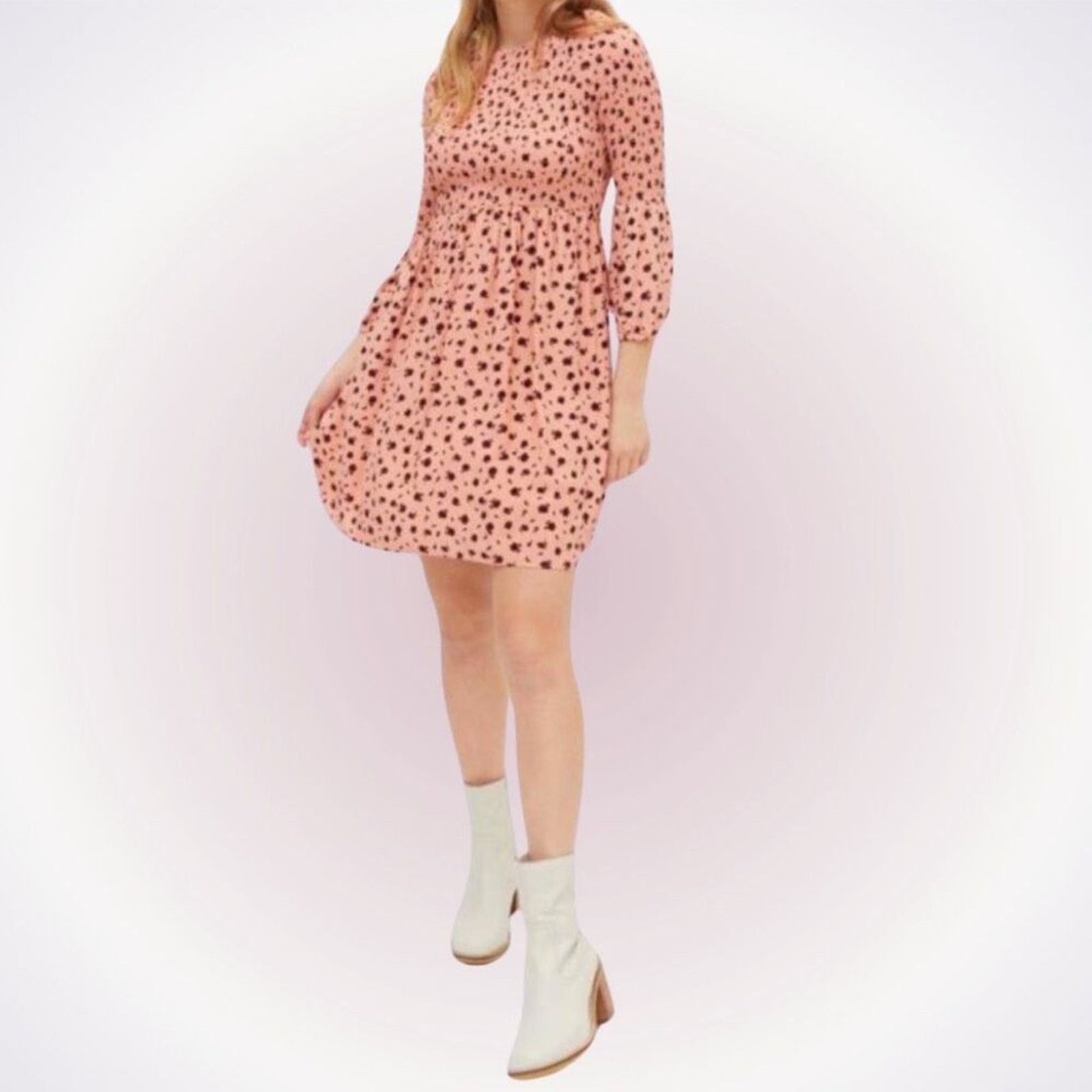 Other Glamorous Coral Animal Dot Smocked Mini Dress | Sz 6, NWT Size M / US 6-8 / IT 42-44 - 1 Thumbnail