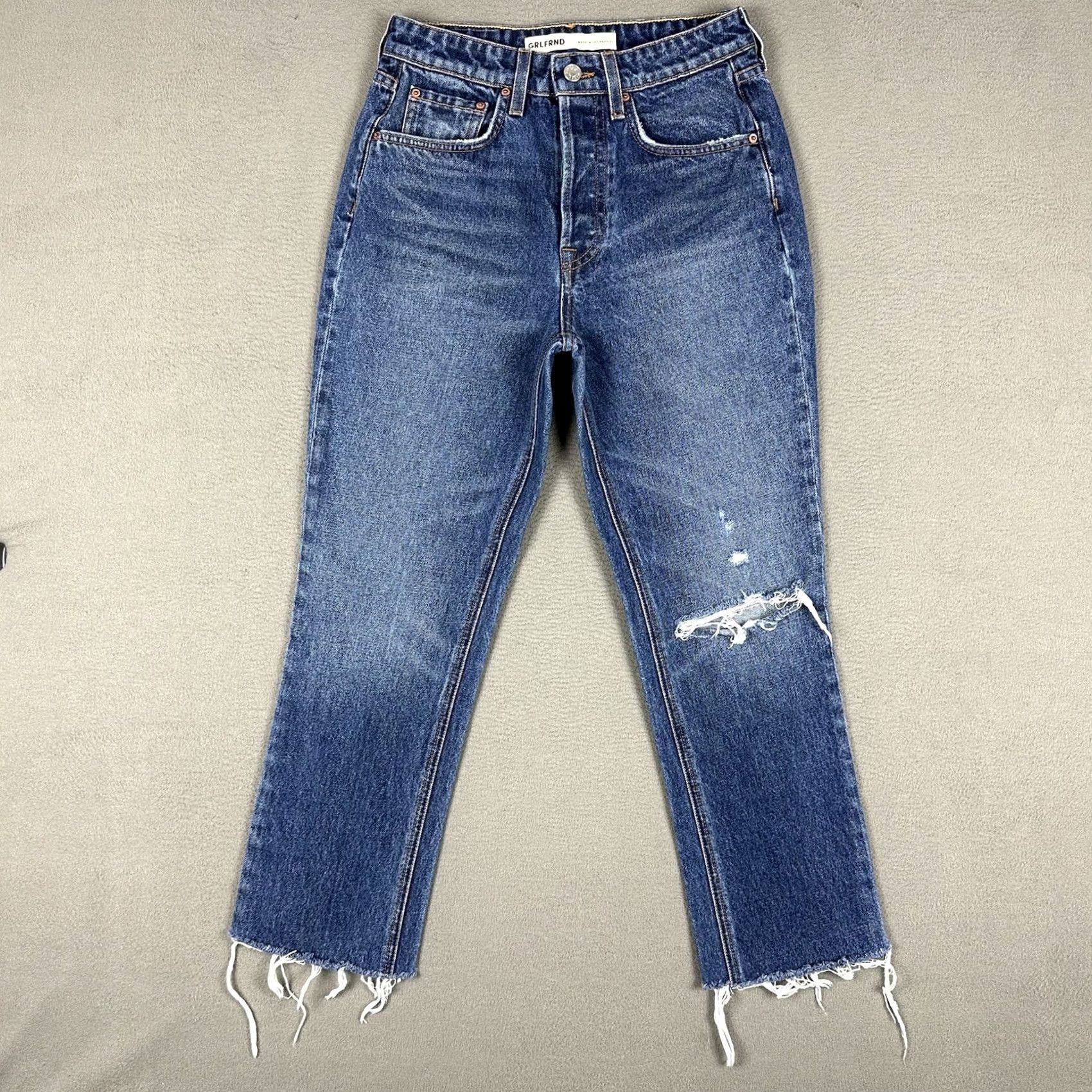 GRLFRND GRLFRND Jeans Womens 25 Blue Denim The Karolina High Rise Straight Crop Distress Shirts? Size 42" / US 20 - 2 Thumbnail