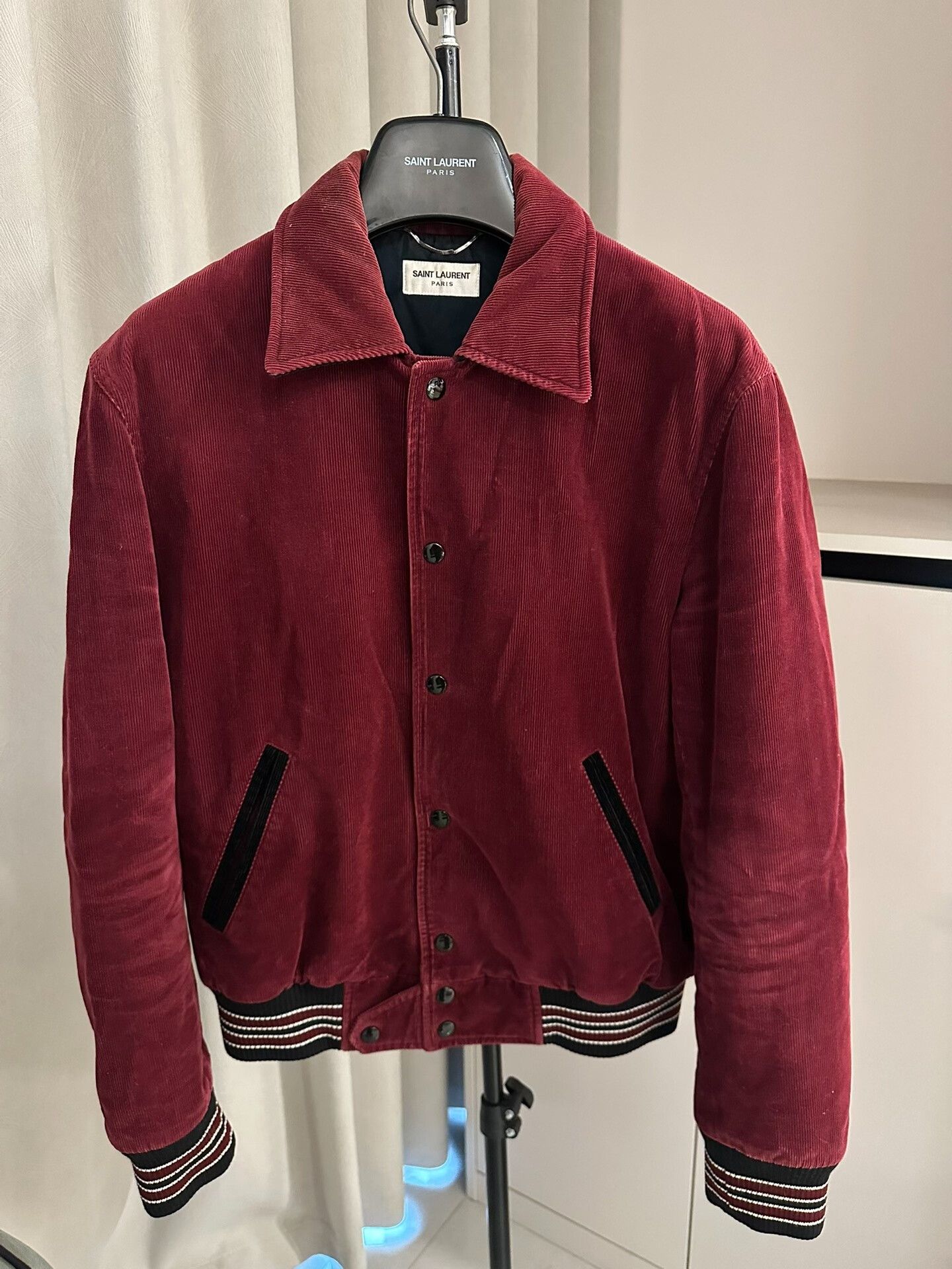 Saint Laurent Paris Saint Laurent Burgundy Baseball Jacket Size US M / EU 48-50 / 2 - 1 Thumbnail
