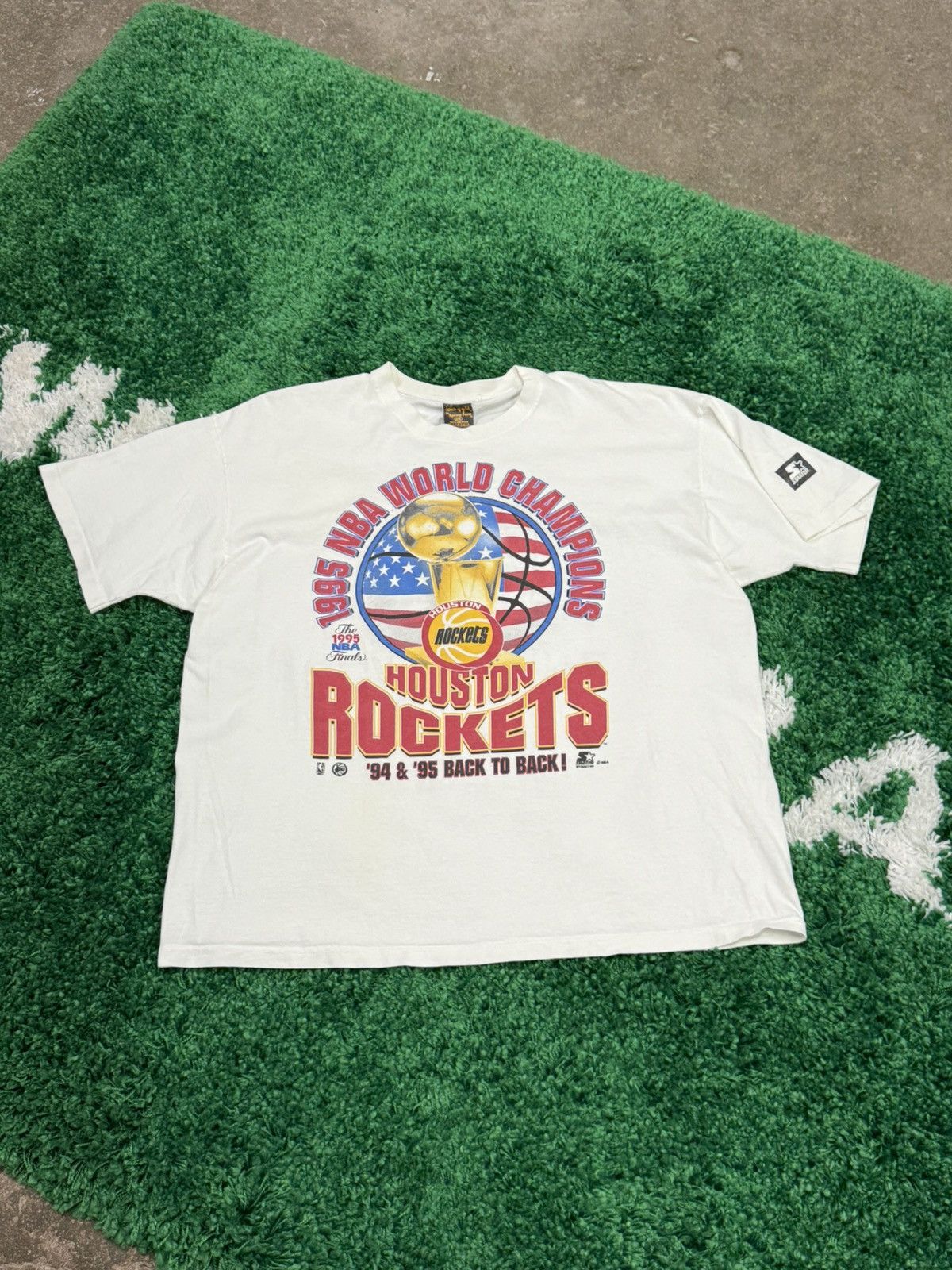 NBA × Starter × Vintage RARE 1995 Houston Rockets World Champion Trophy Tee XXL 2XL Size US XXL / EU 58 / 5 - 1 Thumbnail