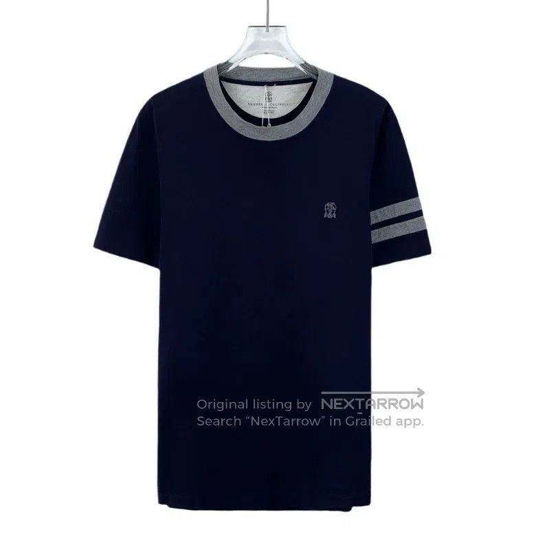 Brunello Cucinelli Brunello Cucinelli Navy blue logo embroidered cotton round Size US S / EU 44-46 / 1 - 1 Thumbnail