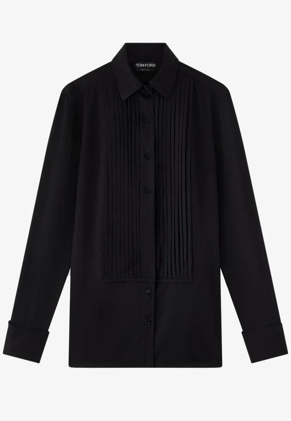 Tom Ford o1w1db10225 CA3235 Plastron Pleated Shirt in Black Size XXS / US 00 / IT 34 - 1 Preview