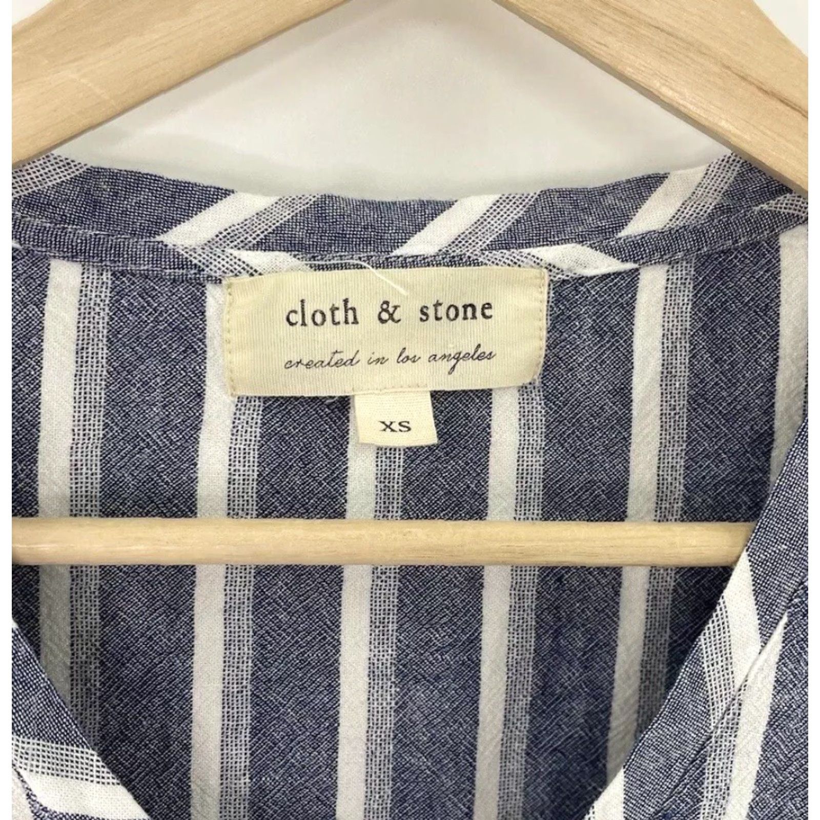 Vintage Cloth & Stone Blue White Stripes V Neck Linen Blend Blouse XS Women Short Sleeve Pullover Knit Casual Boho Modern Shirt Size XS / US 0-2 / IT 36-38 - 5 Thumbnail