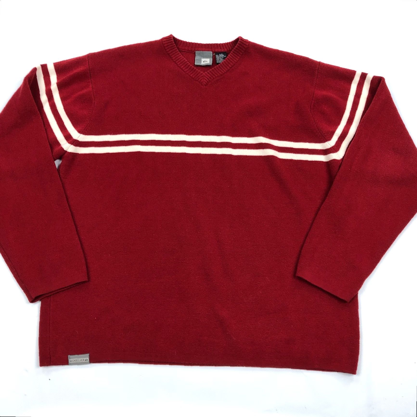 Quiksilver VINTAGE Quiksilver Sweater L Red Knit 90s Surf Skate Pullover Mens Regular Long Sleeve V-Neck Chest Stripe Logo Size US L / EU 52-54 / 3 - 4 Thumbnail