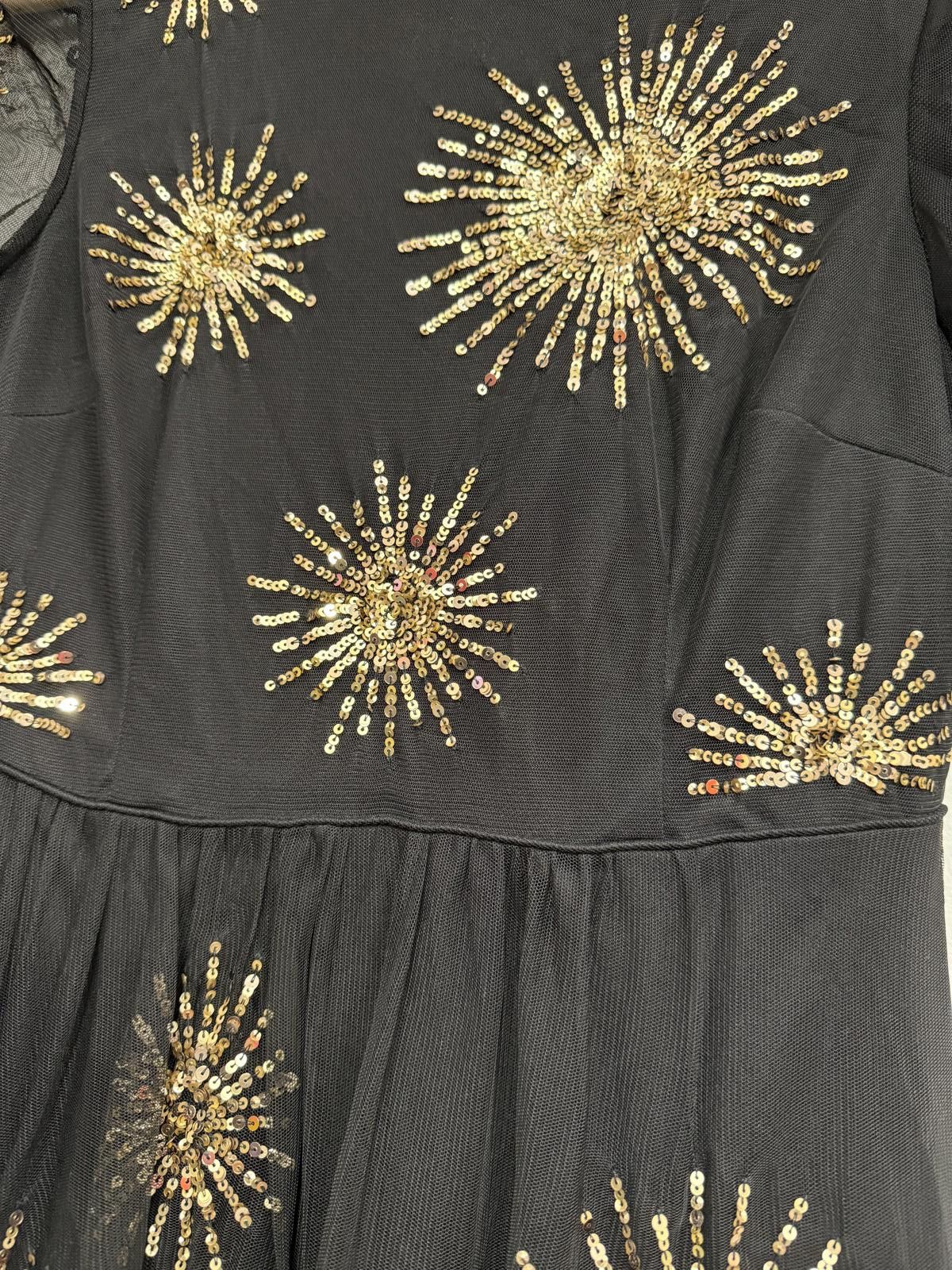 Earnest Sewn Black Evening Dress with Gold Sequin Embellishments Size M / US 6-8 / IT 42-44 - 3 Thumbnail