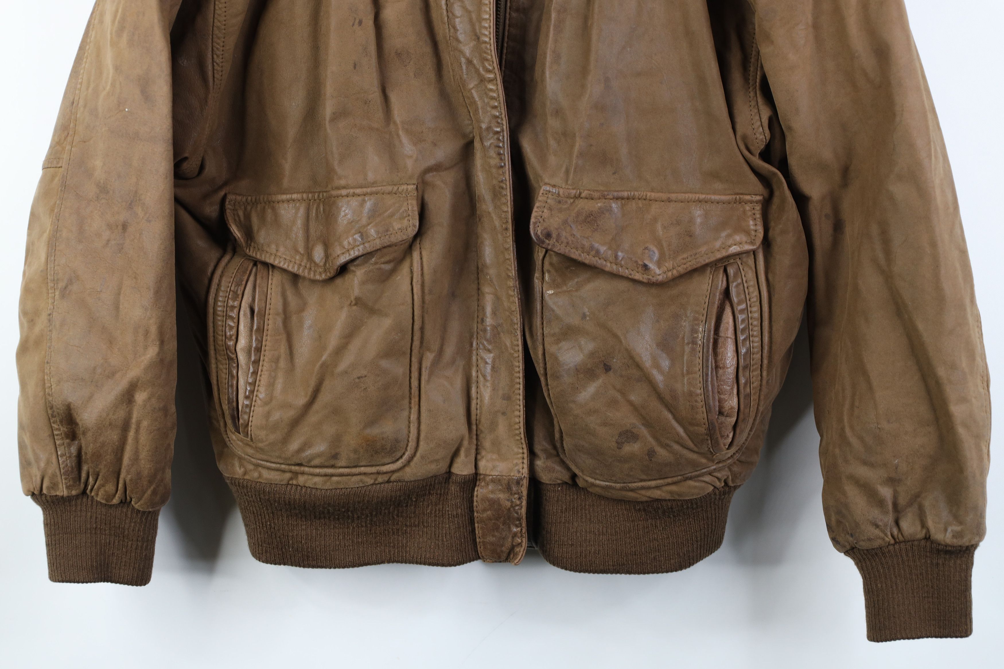 Vintage Vintage 90s Streetwear Leather Flight Bomber Jacket Brown Size M / US 6-8 / IT 42-44 - 3 Thumbnail