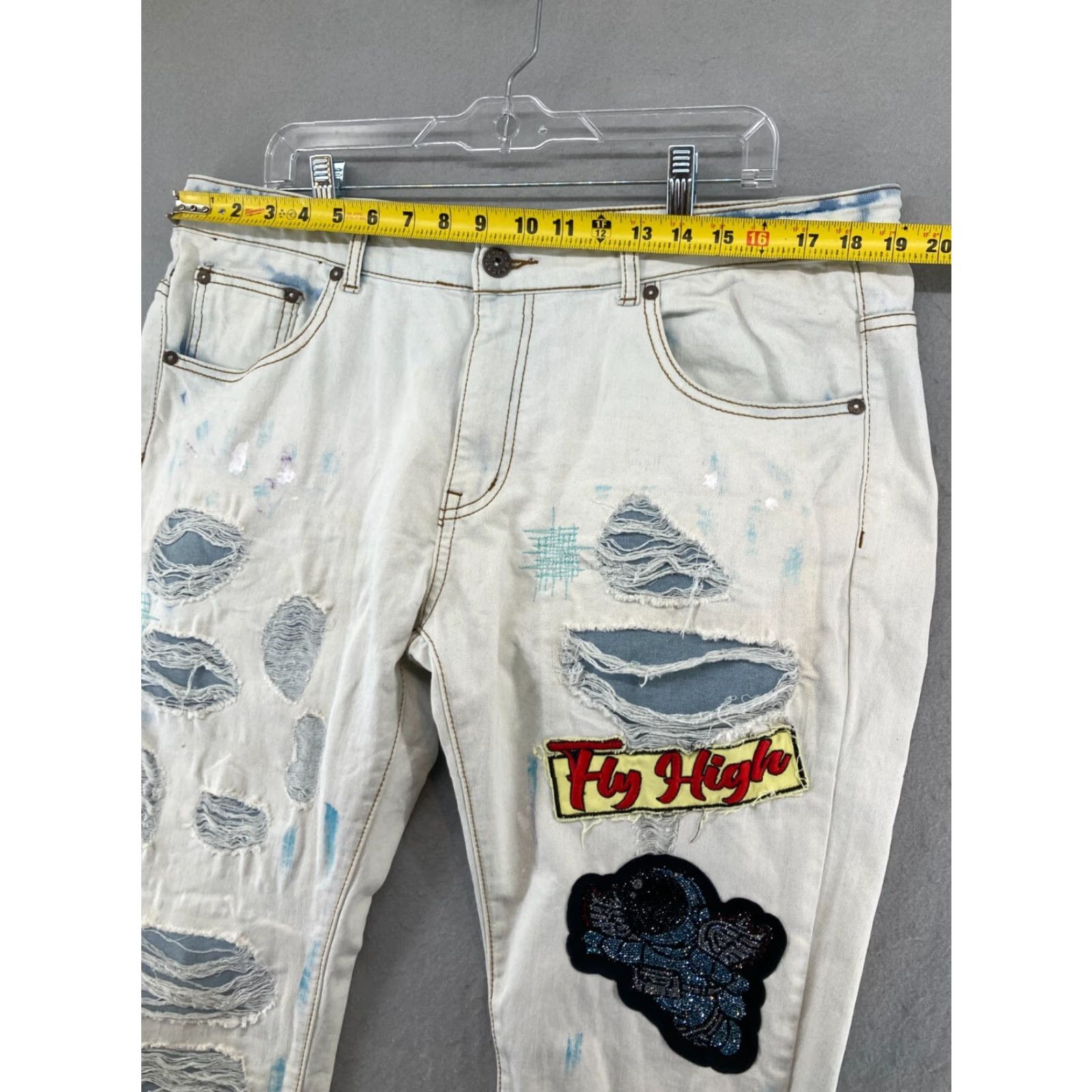 Vintage Majestik Majestic Brand Jeans 36 Regular 36x32 Acid Wash Distressed Grunge Patches Paint Blue Cotton Size 25" / US 0 / IT 36 - 2 Thumbnail