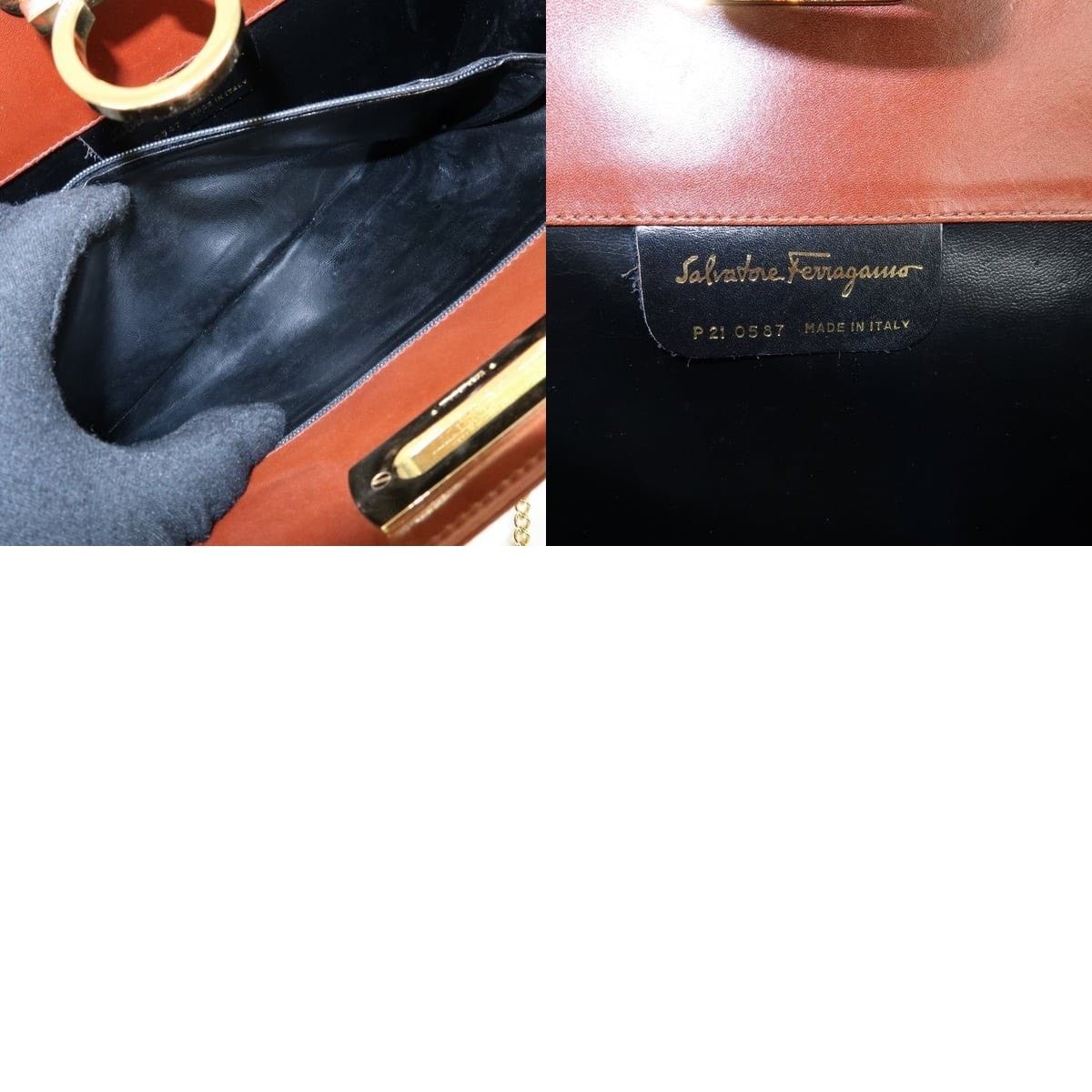 Salvatore Ferragamo Ferragamo Gancini Calfskin Leather Shoulder Bag Brown Size ONE SIZE - 8 Thumbnail