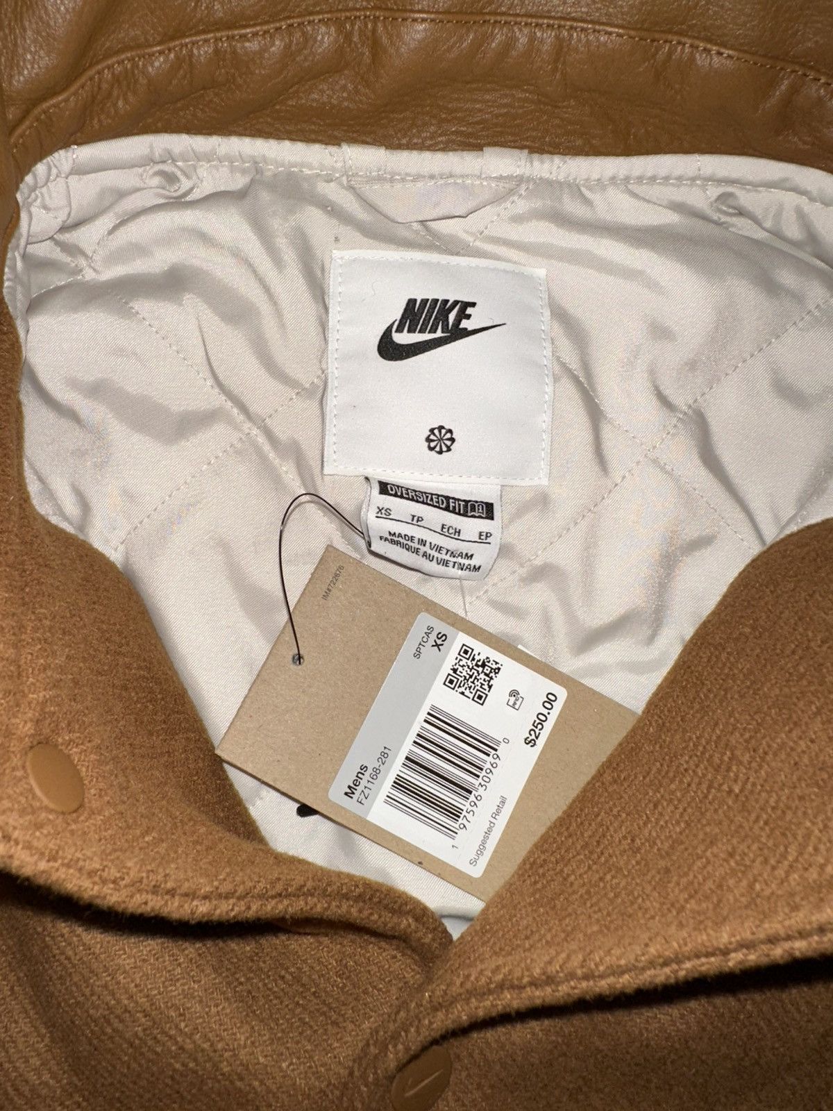 Nike Nike Air Varsity Jacket Wool Leather Tan Brown Size X Small Size US XS / EU 42 / 0 - 5 Thumbnail