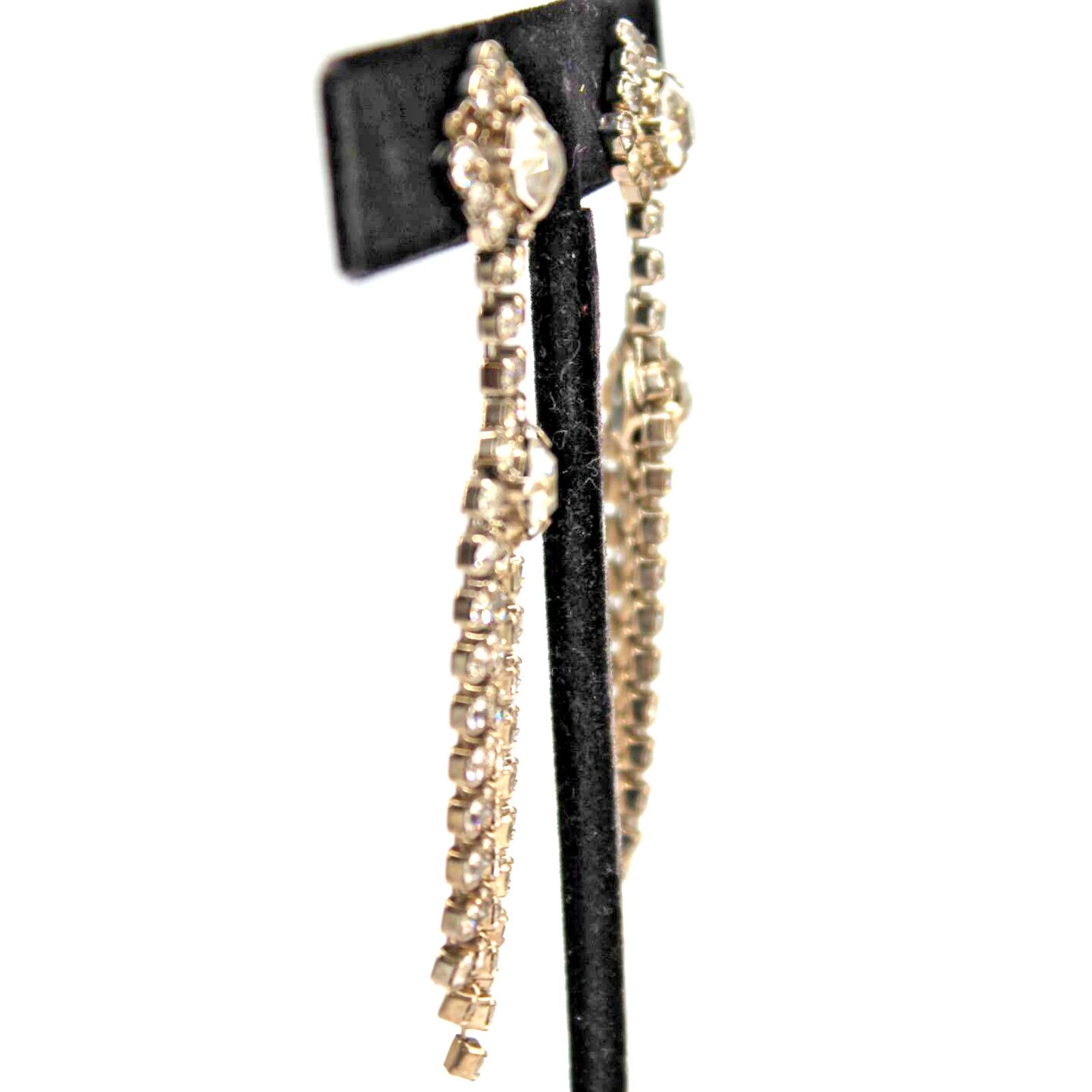 Other Vintage Mid Century Drop Earrings • Clear Rhinestone • 3" Size ONE SIZE - 3 Thumbnail