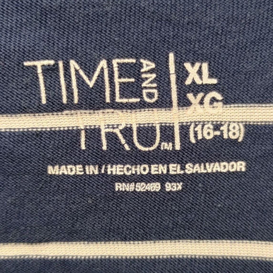 Other Time And Tru Women's Navy Blue + White Stripped Tee Size XL / US 12-14 / IT 48-50 - 3 Thumbnail