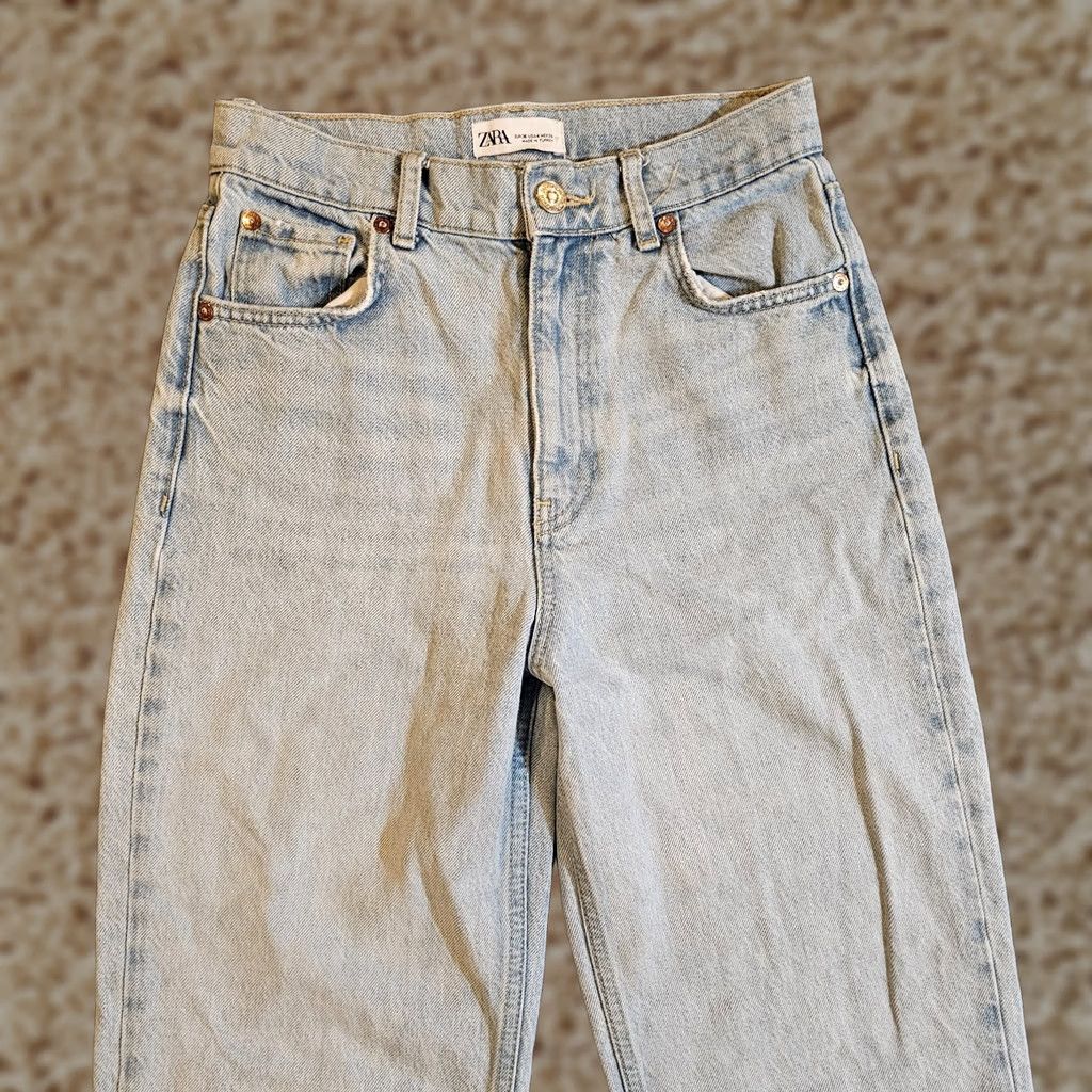 Zara Zara Jeans Womens 4 Blue Straight Leg Raw Hem High Waist Denim Casual Capsule Size 27" / US 4 / IT 40 - 1 Thumbnail