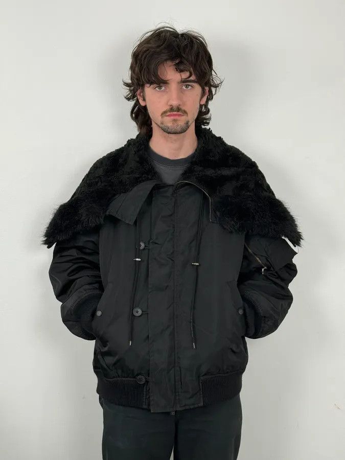 Versace AW2003 Versace Black Fur Zip Hood Aviator Bomber Jacket Size US L / EU 52-54 / 3 - 1 Thumbnail