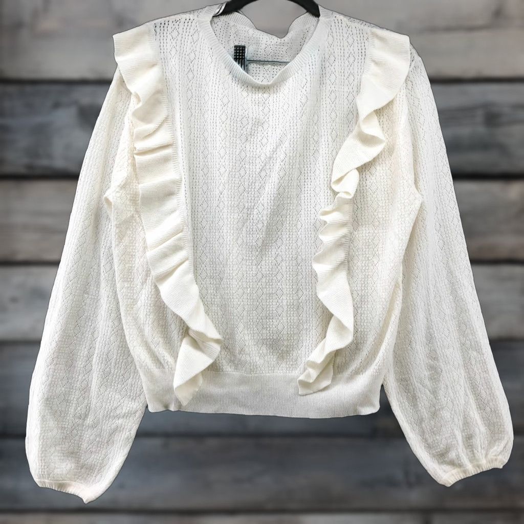 Vintage Unbranded Sweater Women M White Pointelle Knit Ruffle Front Lightweight 80s 90s Retro Size M / US 6-8 / IT 42-44 - 1 Thumbnail