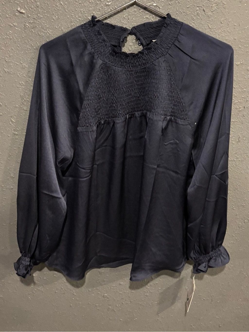Nanette Lepore Women’s Nanette Navy Smocked Yoke Blouse Size XL / US 12-14 / IT 48-50 - 1 Thumbnail