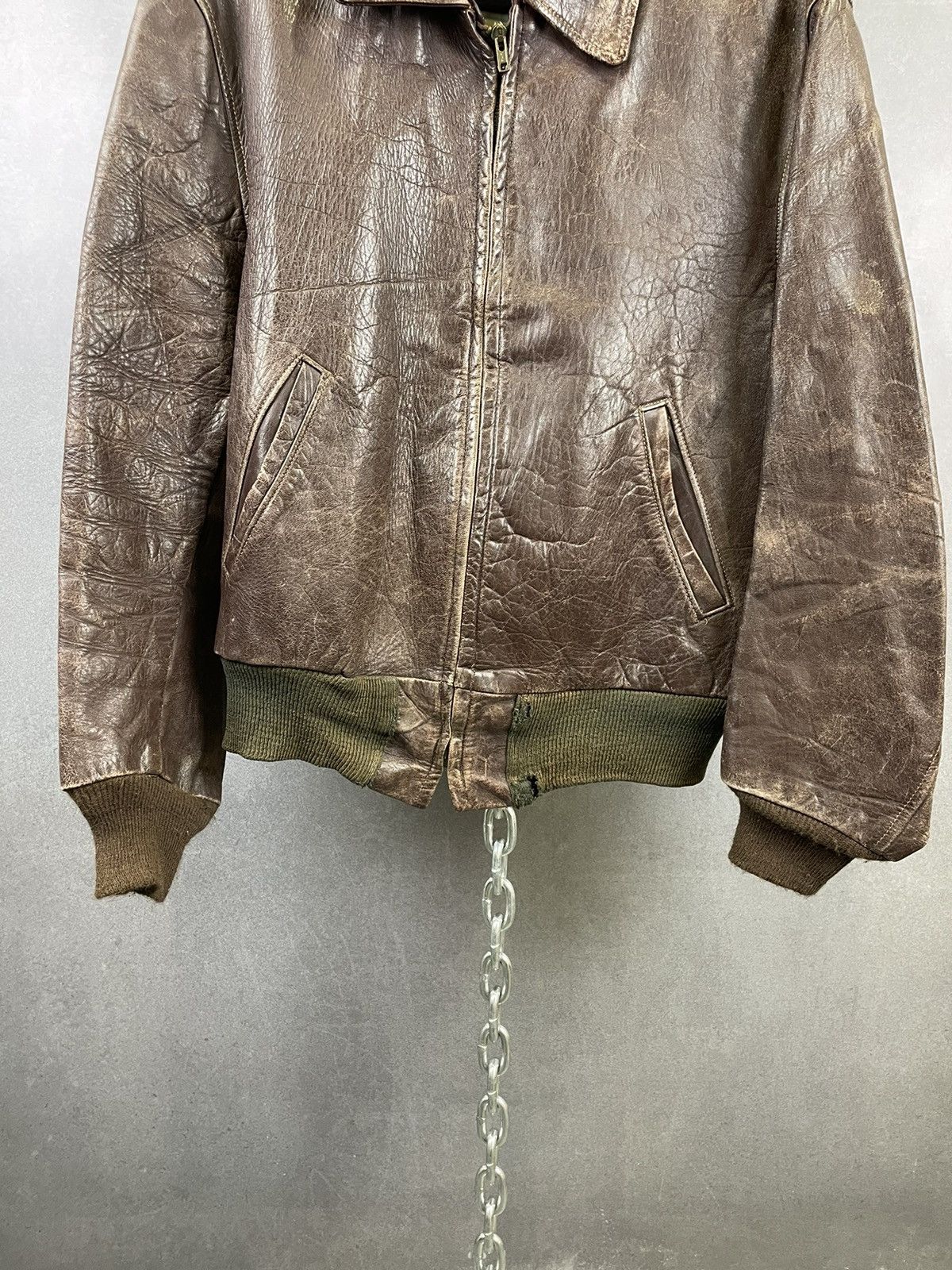 40s 50s Distressed Brown Leather Bomber Jacker