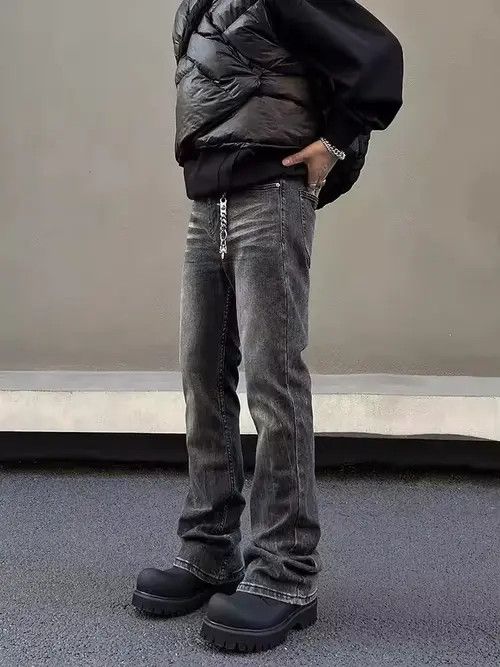 Japanese Brand Amamiya x Maezo Retro Gray Brushed Flare Jean Size US 33 - 2 Thumbnail