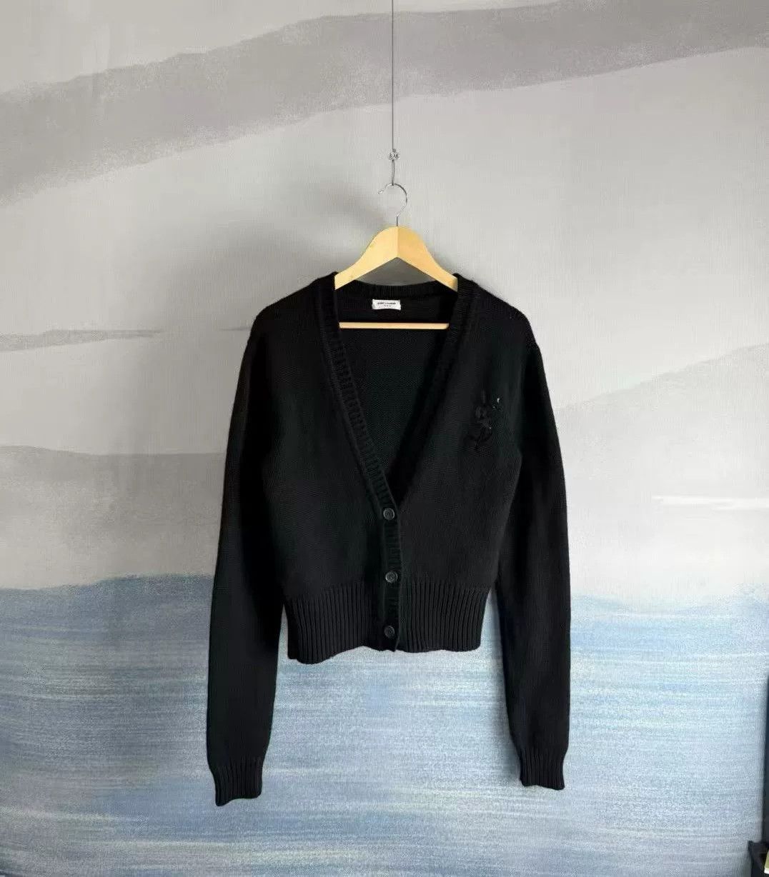 Saint Laurent Paris Saint Laurent Black Sequin Logo Cardigan Size XS / US 0-2 / IT 36-38 - 1 Thumbnail