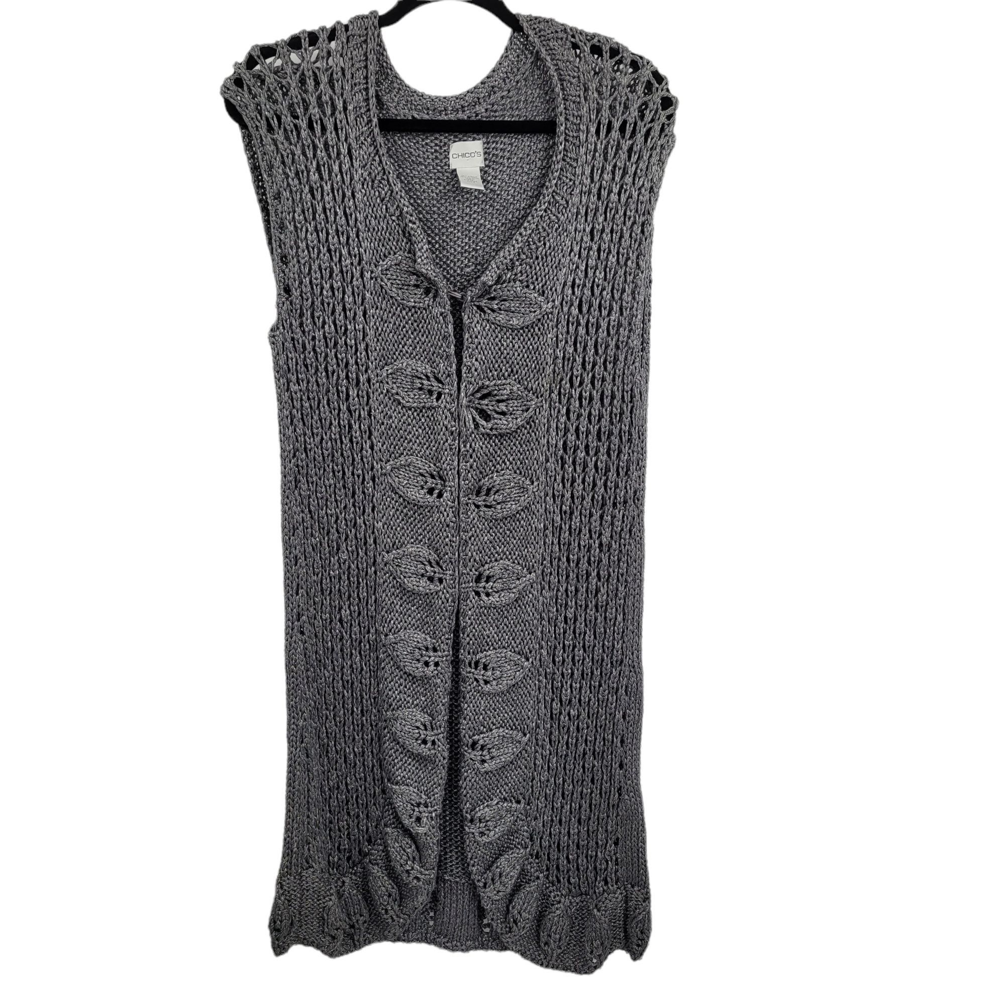 Vintage Vtg Chico's Longline Cardigan Duster Sz L Knit Metallic Gra Size L / US 10 / IT 46 - 1 Thumbnail