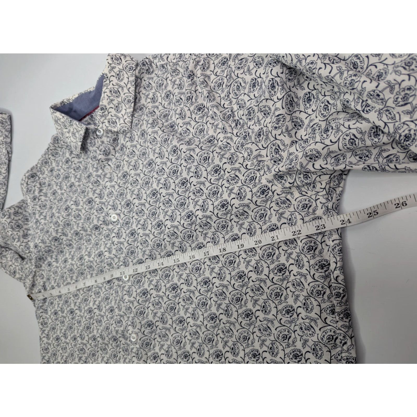 Vintage Consequence Shirt Mens XL Floral White Navy Button Up Long Sleeve Stretch Size US XL / EU 56 / 4 - 5 Thumbnail