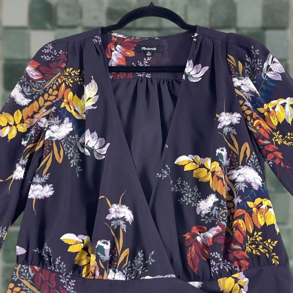 Madewell Madewell Purple Floral Blooming Oasis Wrap Shirt Womens XS 3/4 Sleeve V-Neck Cropped Blouse Size XS / US 0-2 / IT 36-38 - 1 Thumbnail