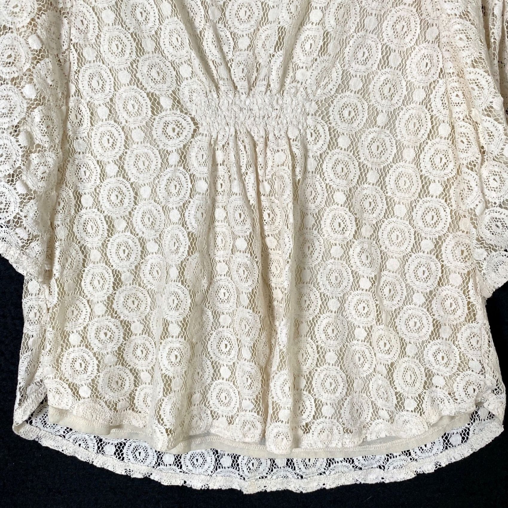 Vintage Chicos Womens Blouse Tan Textured Lace Top Short Sleeve Round Neck M Size M / US 6-8 / IT 42-44 - 3 Thumbnail