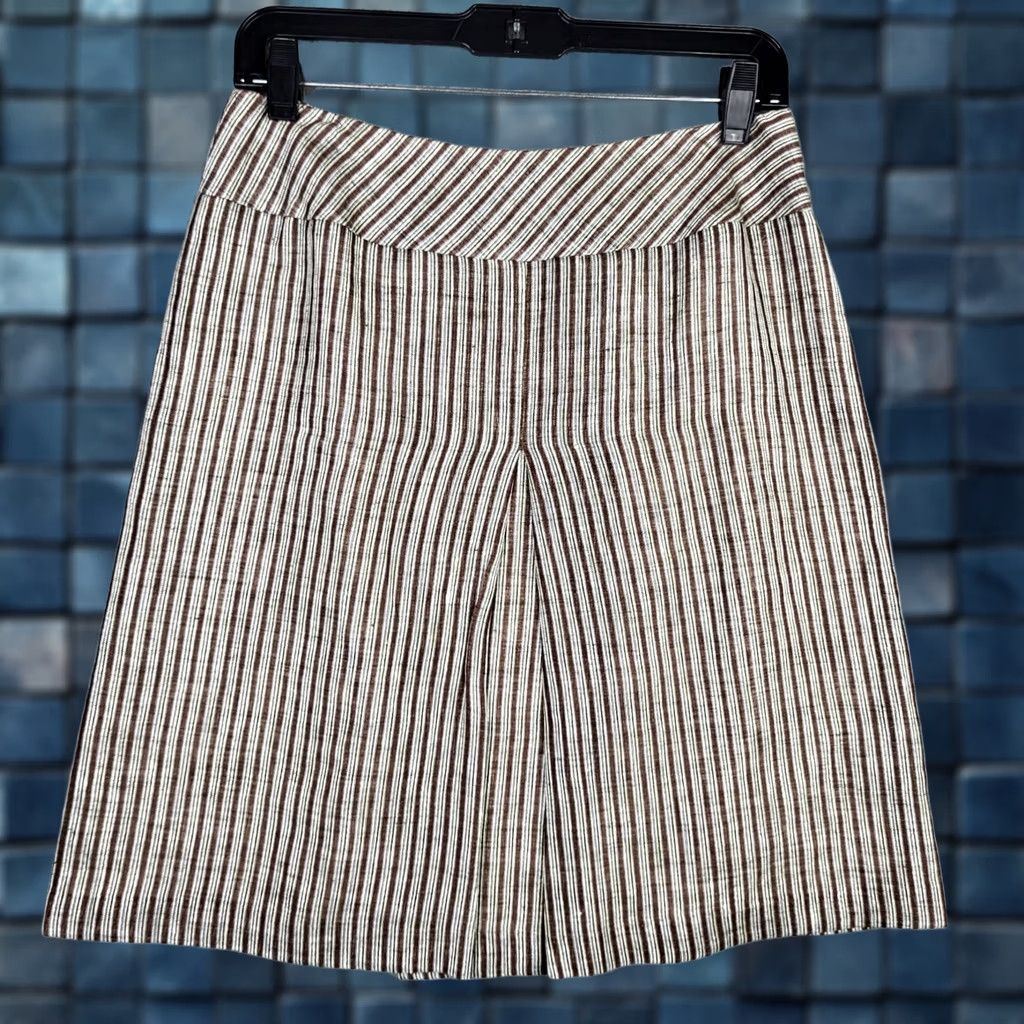 Vintage Lafayette 148 Skirt A-Line Stripes Linen Lined Brown 26W Knee Length Slim Fit Women Size 26" / US 2 / IT 38 - 1 Thumbnail