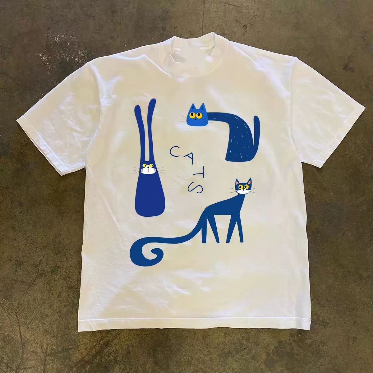 Vintage White casual retro fun cat print t-shirt Size US M / EU 48-50 / 2 - 1 Thumbnail