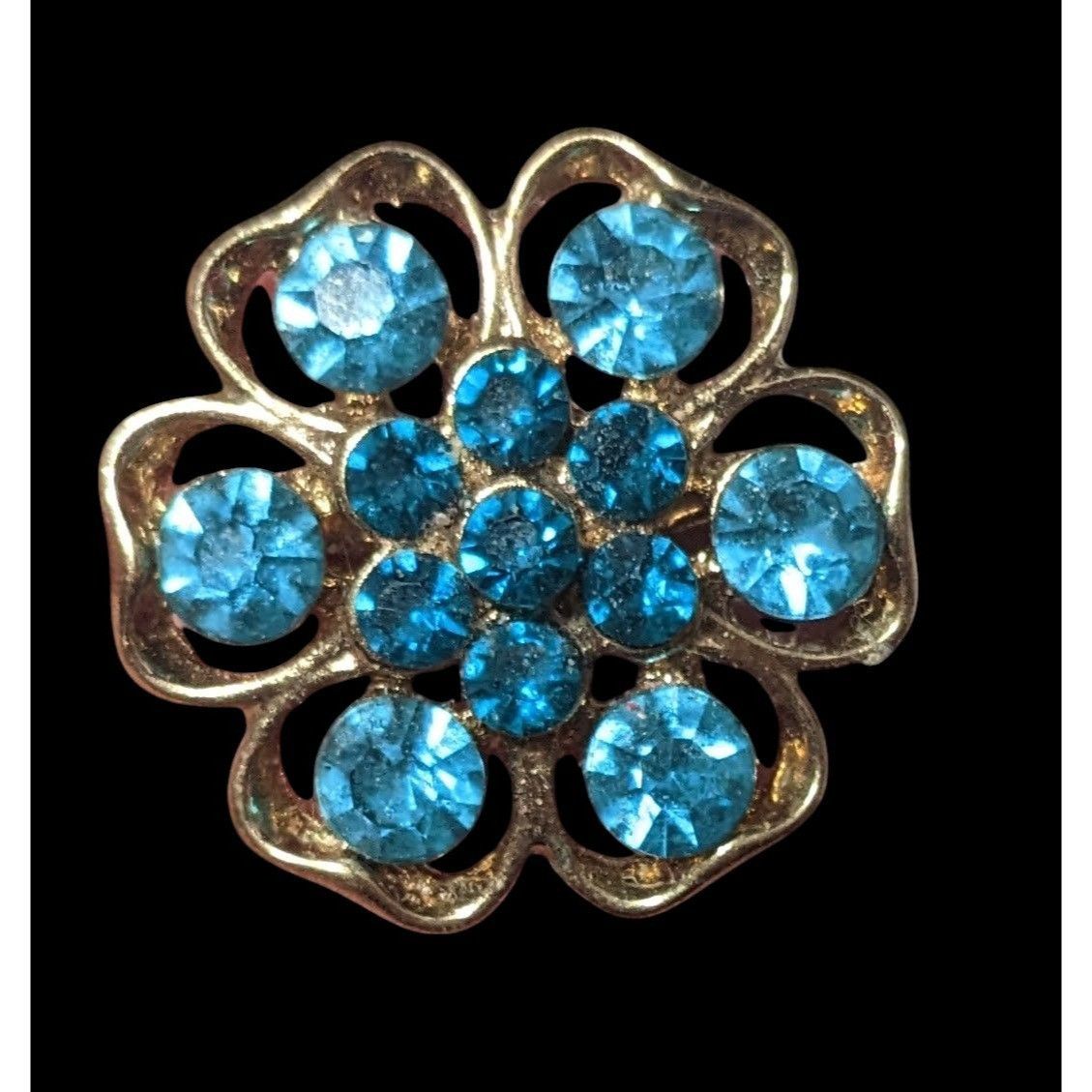 Other Vintage Floral Blue And Gold Tone Rhinestone Brooch Size ONE SIZE - 1 Thumbnail