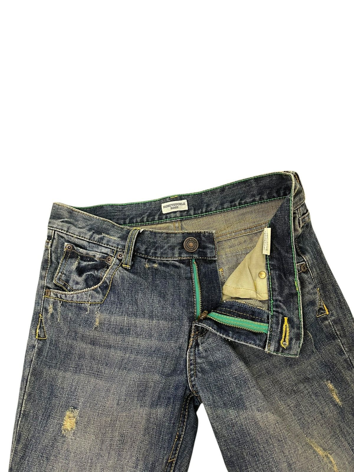 Japanese Brand Flare Jeans Honeysuckle Rose Faded Distress Boot Cut 7🟦 Size US 29 - 10 Thumbnail