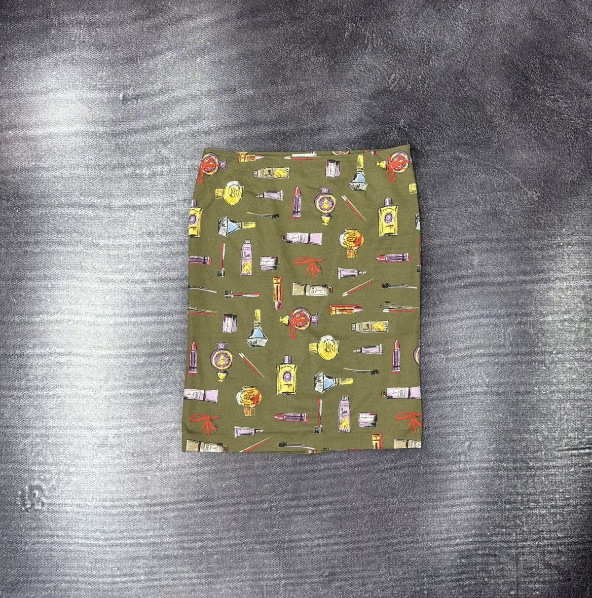 Iceberg Vintage Iceberg Olive Green Makeup Beauty Print Pencil Skirt Size 32" / US 10 / IT 46 - 1 Thumbnail